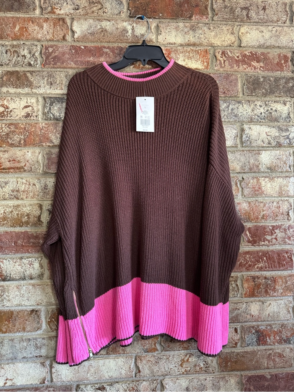 NWT Crown and Ivy Brown and Pink Colorblock mockneck Sweater